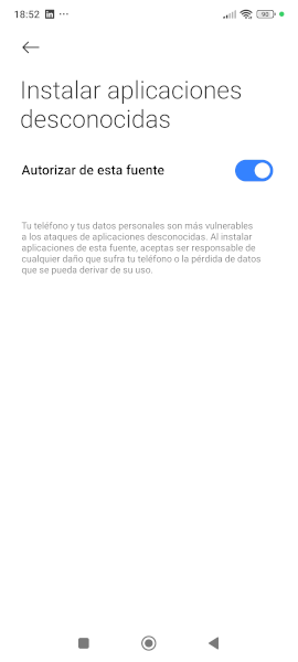 Habilitar la instalación de aplicaciones desconocidas